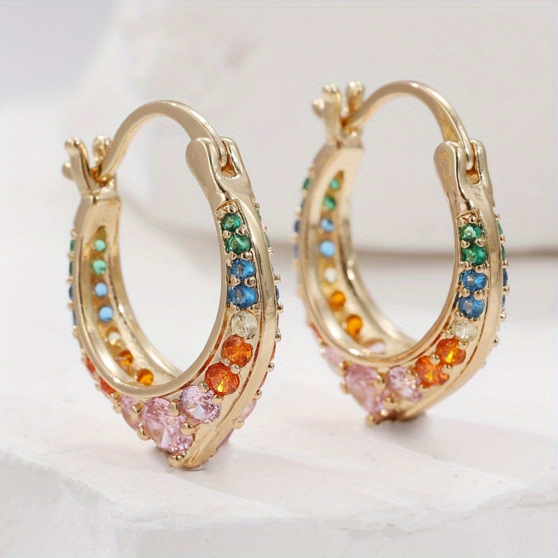 Women's Luxury Double Sided Copper Hoop Earrings with Multi Hue Zirconia